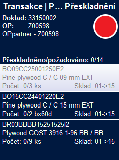 Přeskladnění doklad